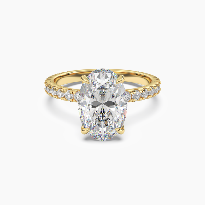 Daisy 4 Carat Oval Cut Pave Lab Grown Diamond Ring in 14K Yellow Gold