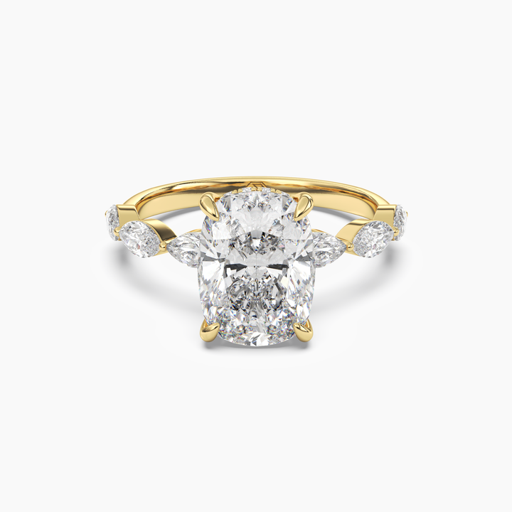 Gwyneth 3 Carat Cushion Cut Hidden Halo Lab Grown Diamond Ring in 14K Yellow Gold