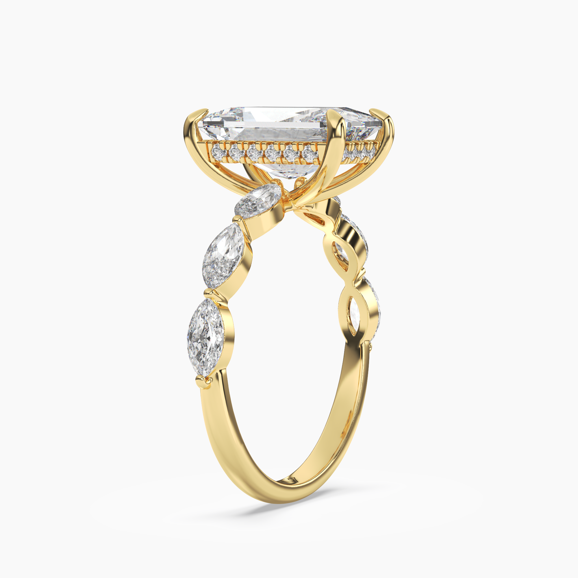 Gwyneth 1 Carat Radiant Cut Hidden Halo Lab Grown Diamond Ring in 14K Yellow Gold - View 2