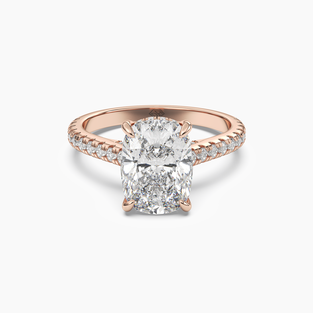 Juliet 4 Carat Cushion Cut Hidden Halo Lab Grown Diamond Ring in 14K White Gold - View 7