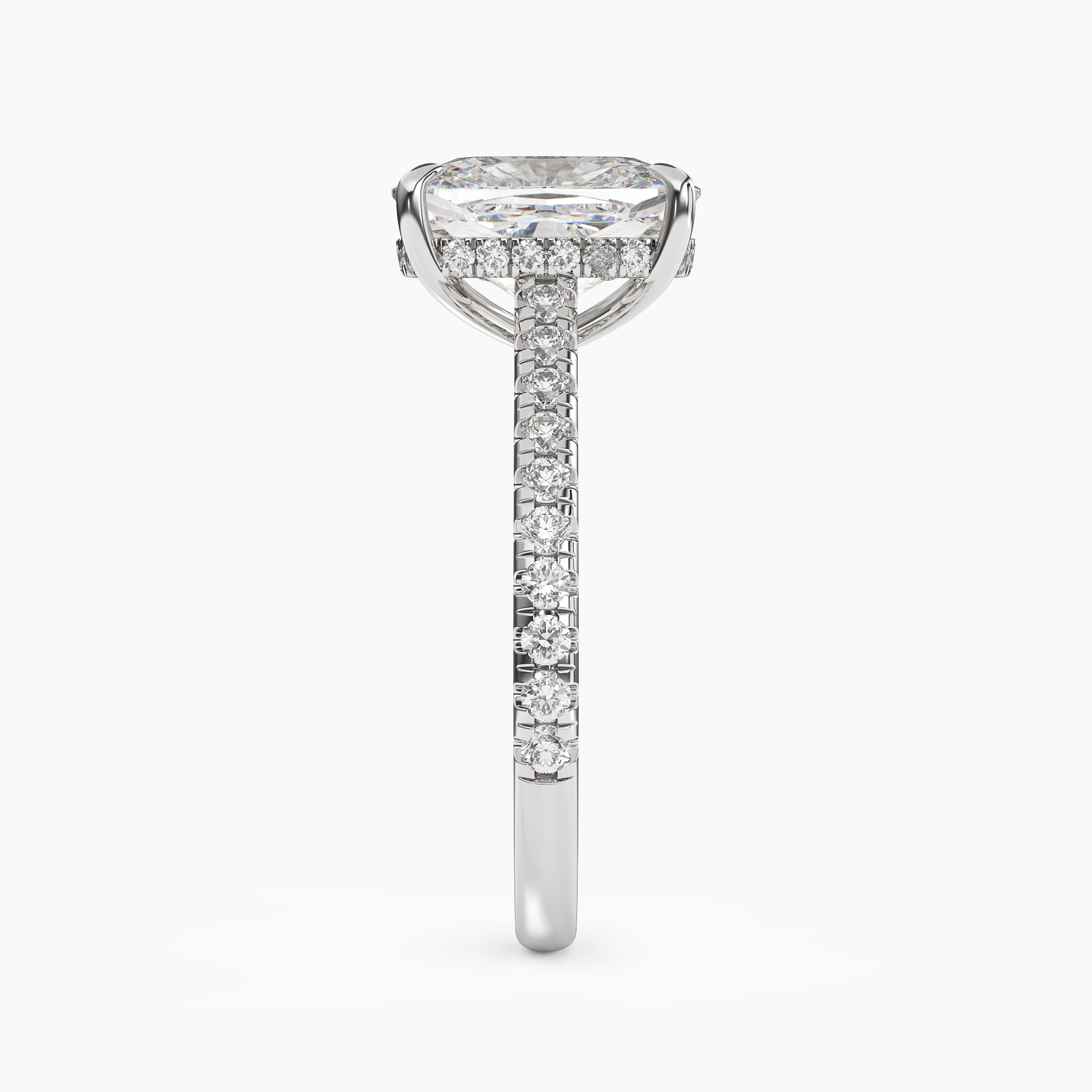 Juliet 3 Carat Cushion Cut Hidden Halo Lab Grown Diamond Ring in 14K White Gold - View 3