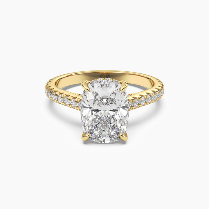 Juliet 2 Carat Cushion Cut Hidden Halo Lab Grown Diamond Ring in 14K Yellow Gold