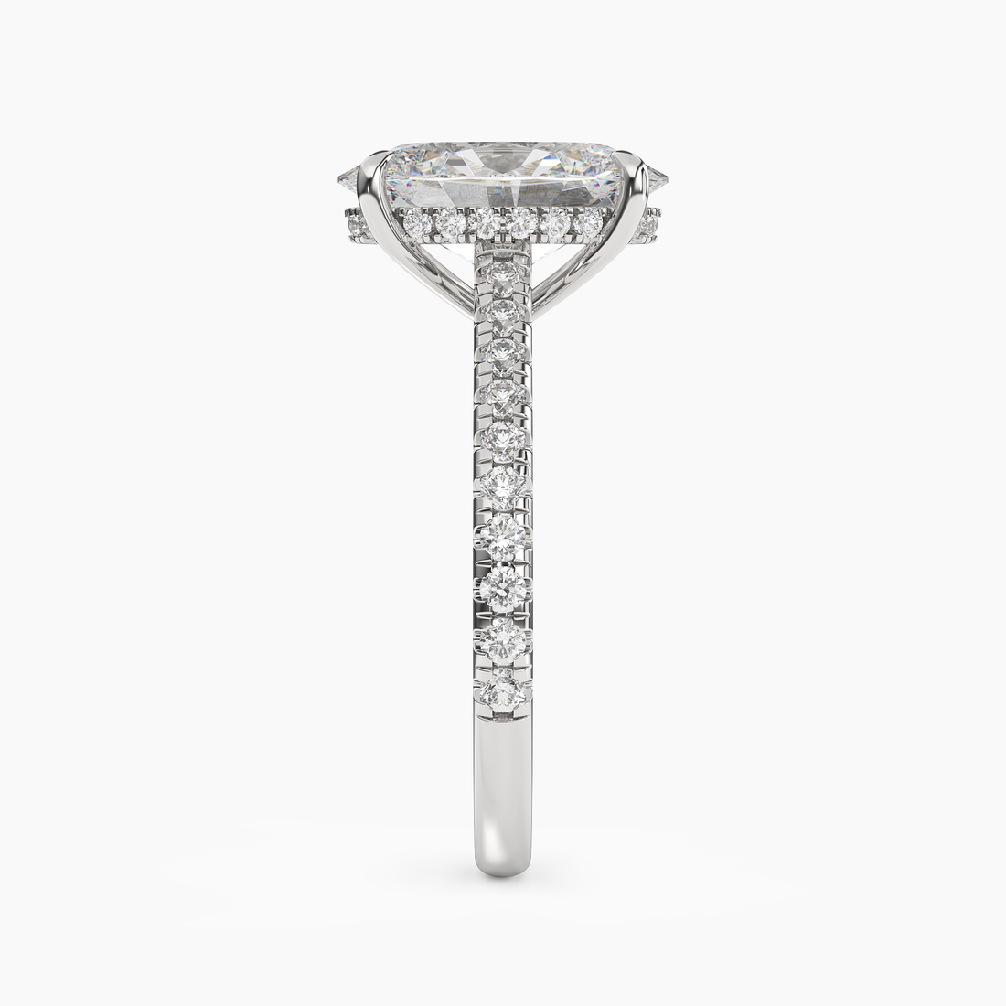 Juliet 3 Carat Oval Cut Hidden Halo Lab Grown Diamond Ring in Silver - View 3