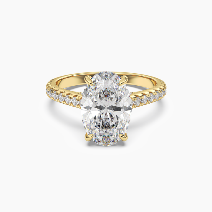 Juliet 3 Carat Oval Cut Hidden Halo Lab Grown Diamond Ring in 14K Yellow Gold