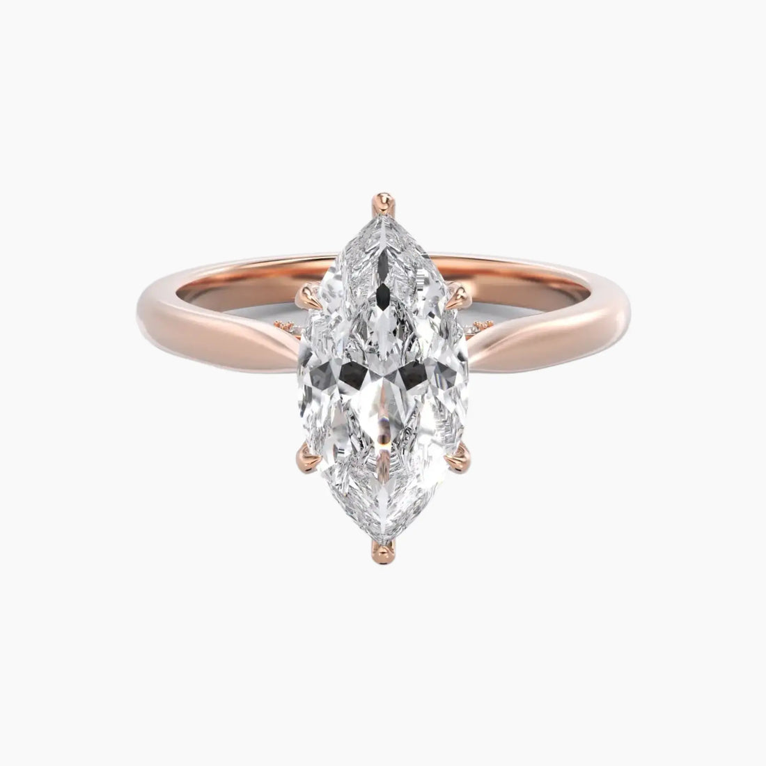 Rosette Marquise Hidden Halo 1.5 Carat Lab Grown Diamond Engagement Ring in 14K Rose Gold