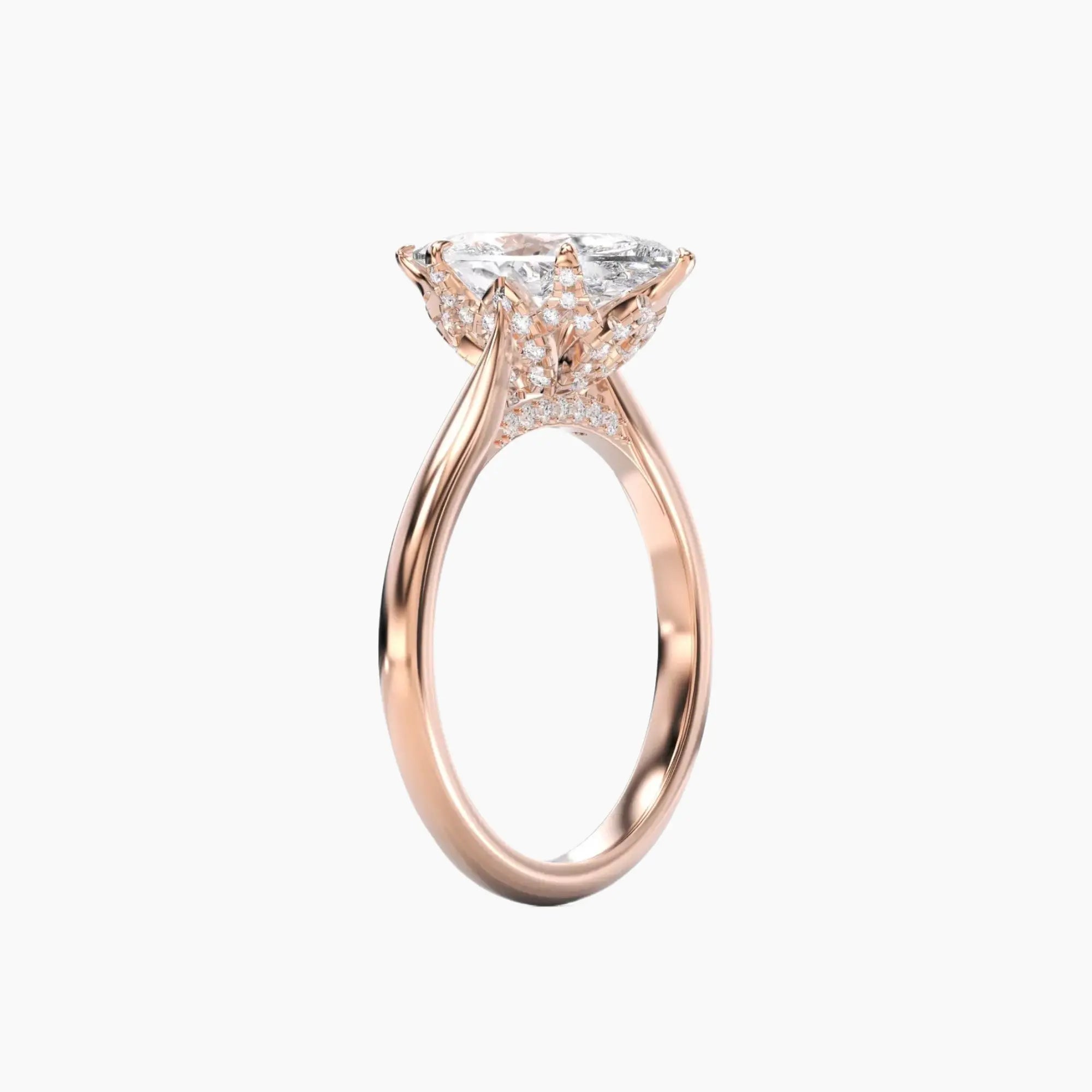 Rosette Marquise Hidden Halo 1.5 Carat Lab Grown Diamond Engagement Ring in 14K Rose Gold