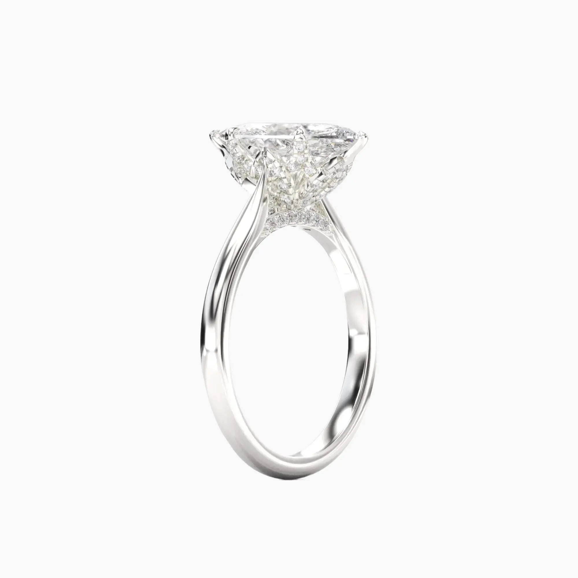 Rosette Marquise Hidden Halo 1.5 Carat Lab Grown Diamond Engagement Ring in 14K Rose Gold