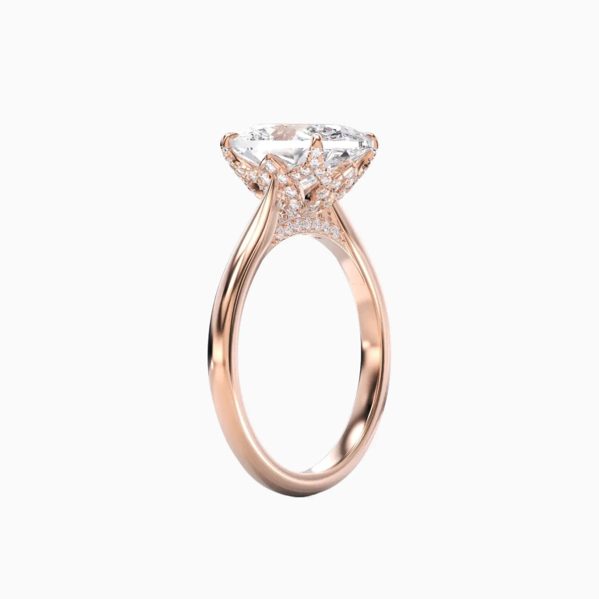 Rosette Oval Hidden Halo 1.5 Carat Lab Grown Diamond Engagement Ring in 18K Rose Gold
