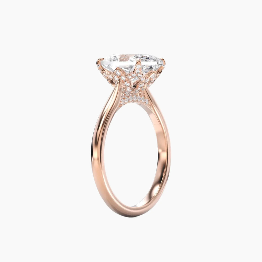 Rosette Oval Hidden Halo 1.5 Carat Lab Grown Diamond Engagement Ring in 18K Rose Gold