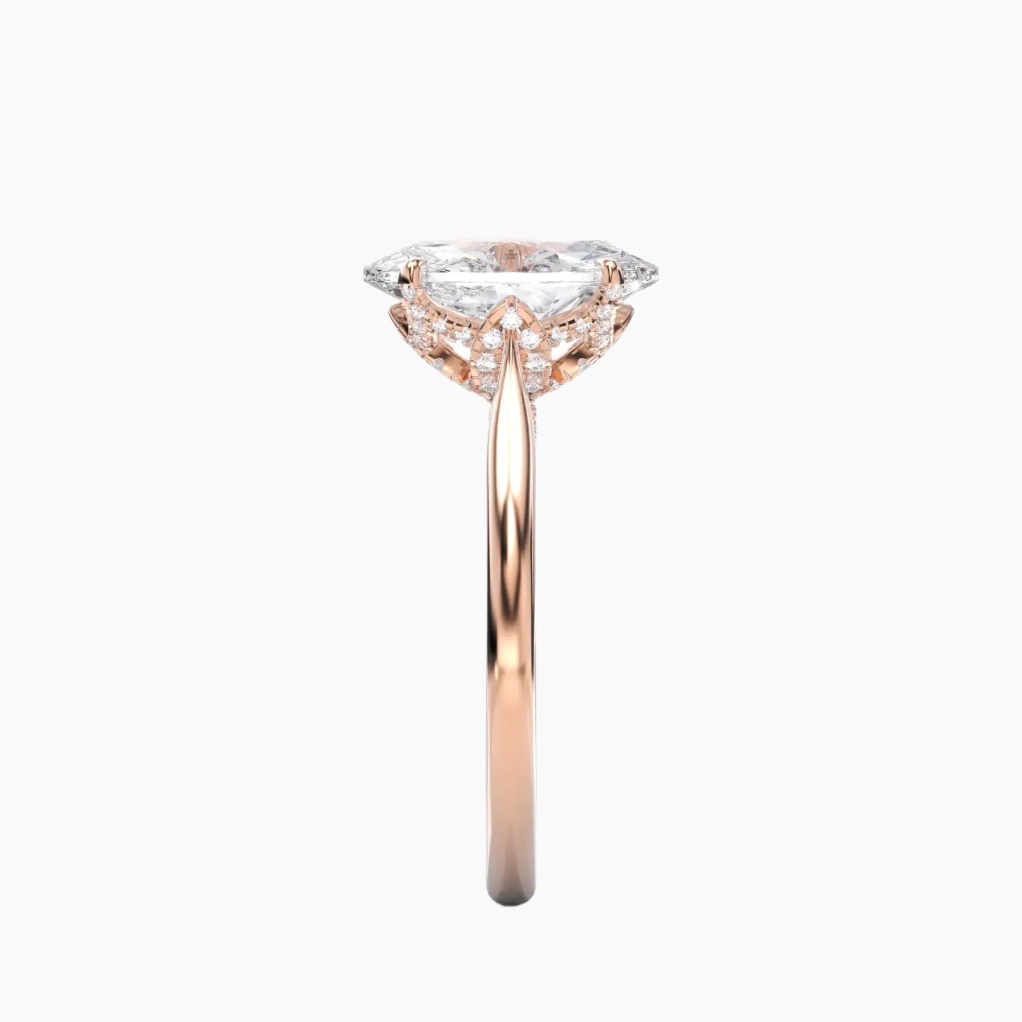 Rosette Oval Hidden Halo 1.5 Carat Lab Grown Diamond Engagement Ring in 18K Rose Gold