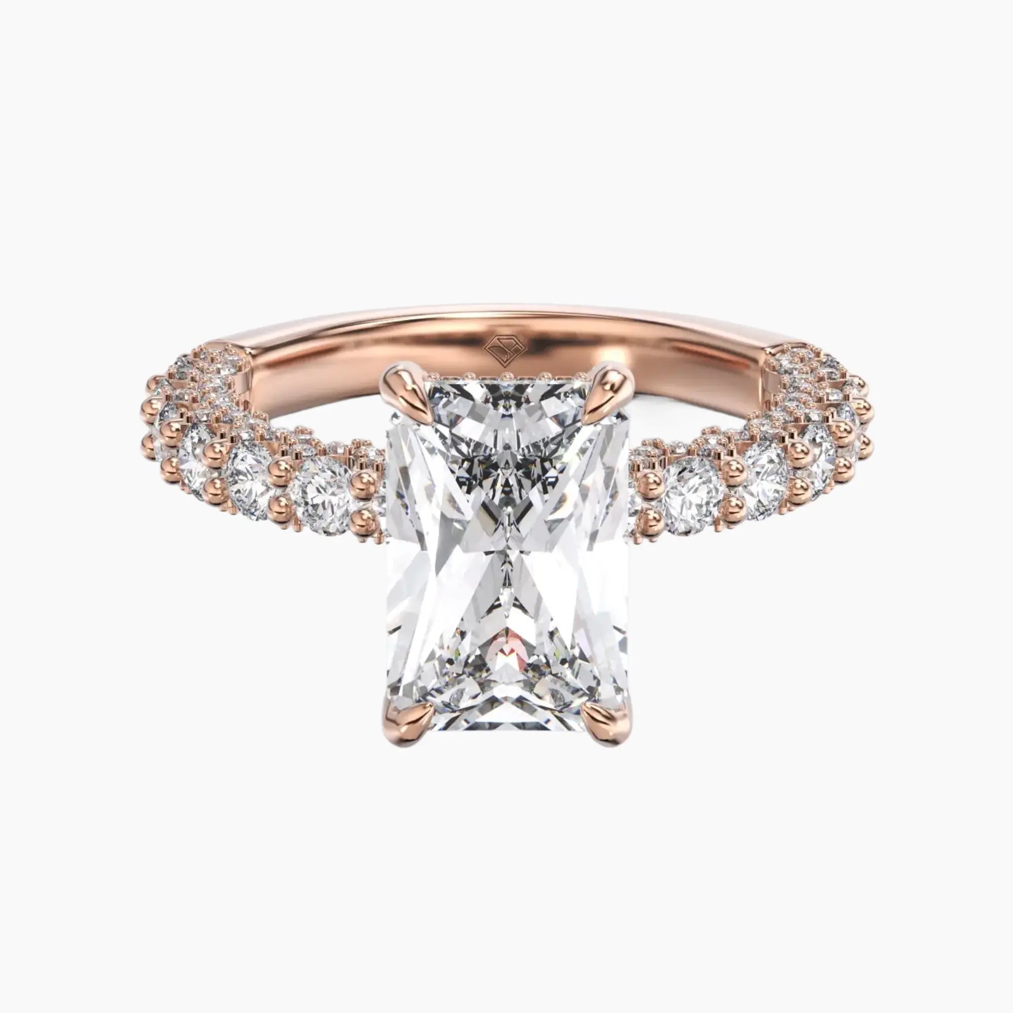 Lustre Radiant Hidden Halo 1.5 Carat Lab Grown Diamond Engagement Ring in 18K Rose Gold