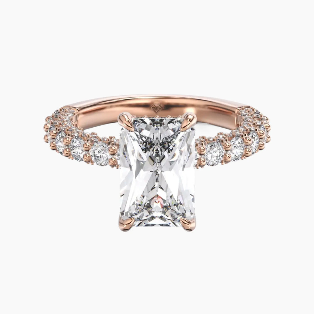 Lustre Radiant Hidden Halo 1.5 Carat Lab Grown Diamond Engagement Ring in 18K Rose Gold