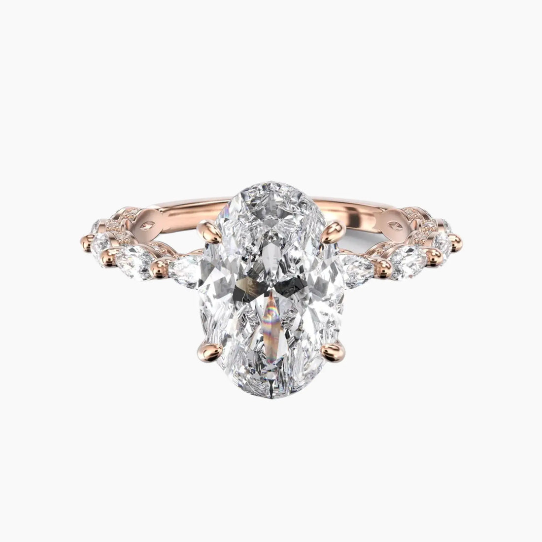 Helena 5 Carat Oval Cut Hidden Halo Lab Grown Diamond Ring in Silver - View 7