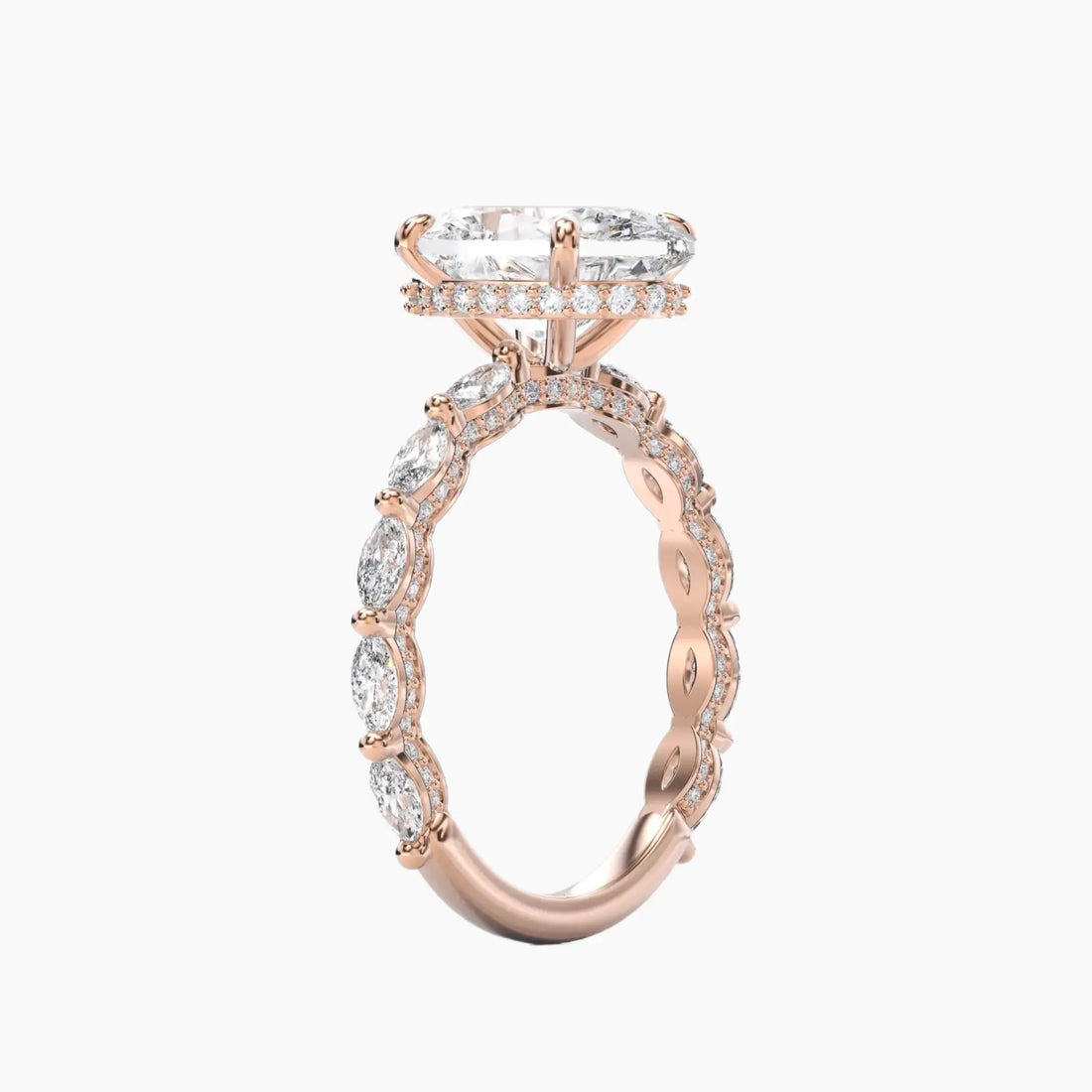Helena 5 Carat Oval Cut Hidden Halo Lab Grown Diamond Ring in 18K Rose Gold - View 2