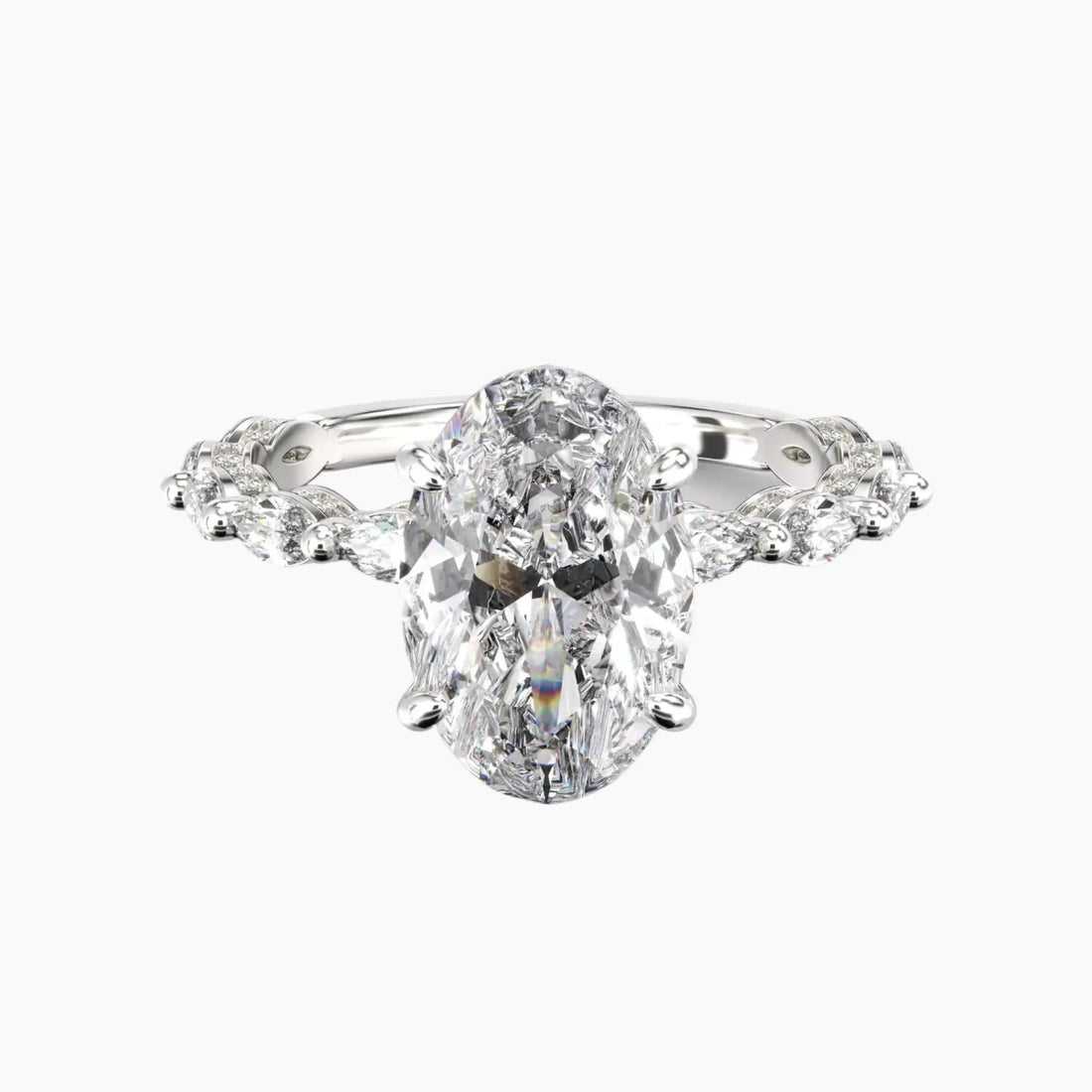 Helena 4.5 Carat Oval Cut Hidden Halo Lab Grown Diamond Ring in 18K White Gold