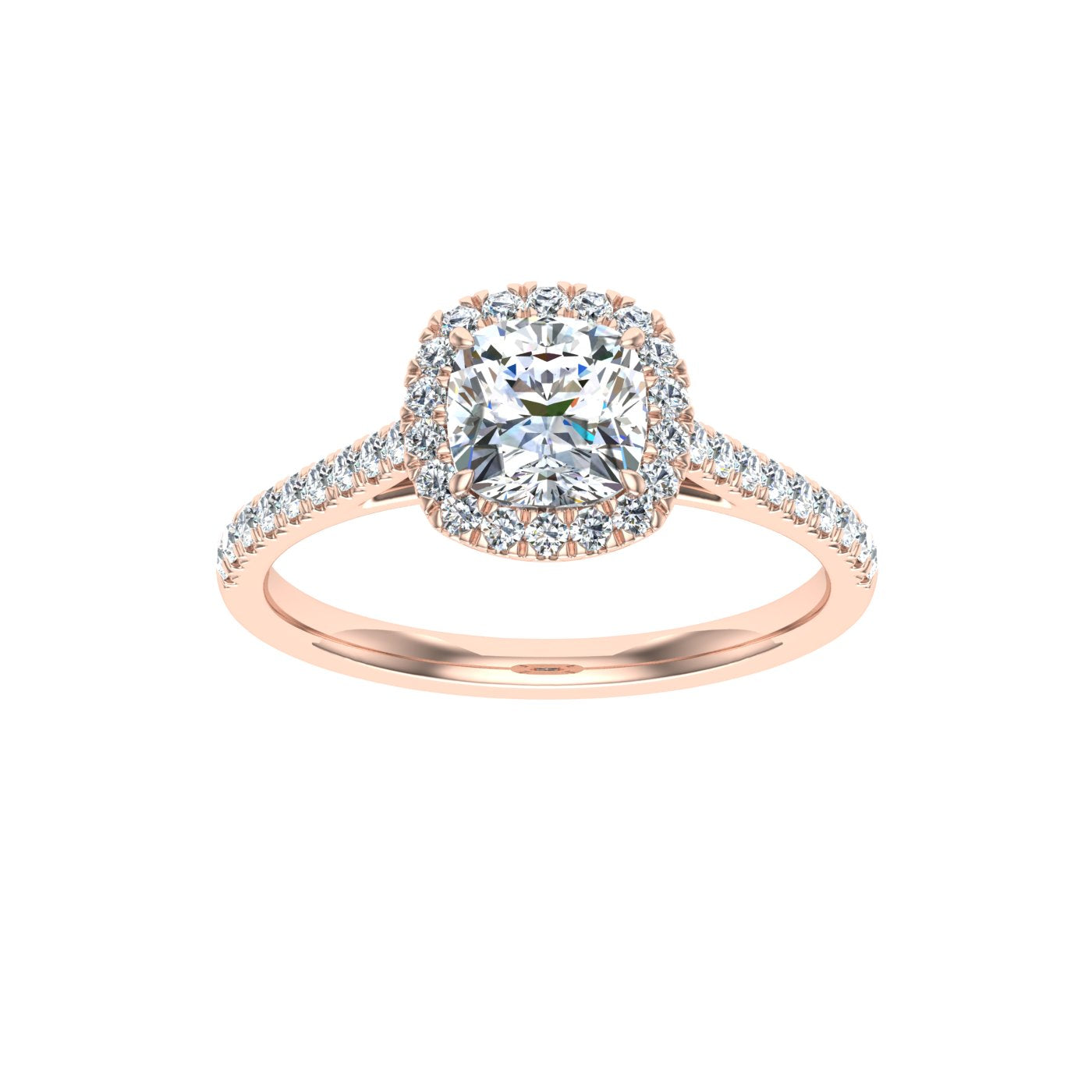 Jewel Cushion Cut Halo Moissanite Engagement Ring Rose Gold