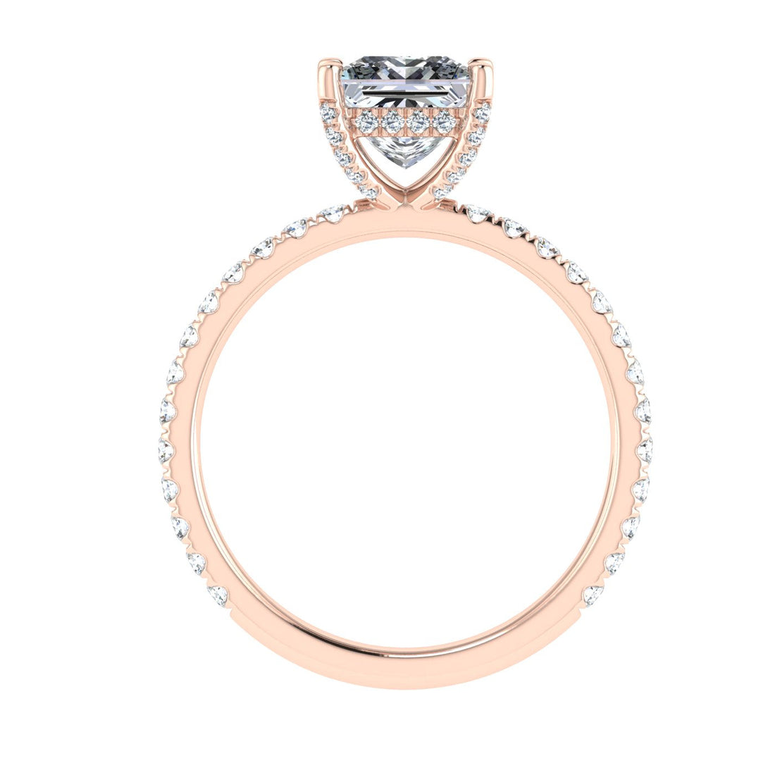 Jewel Princess Cut Hidden Halo Moissanite Engagement Ring Rose Gold