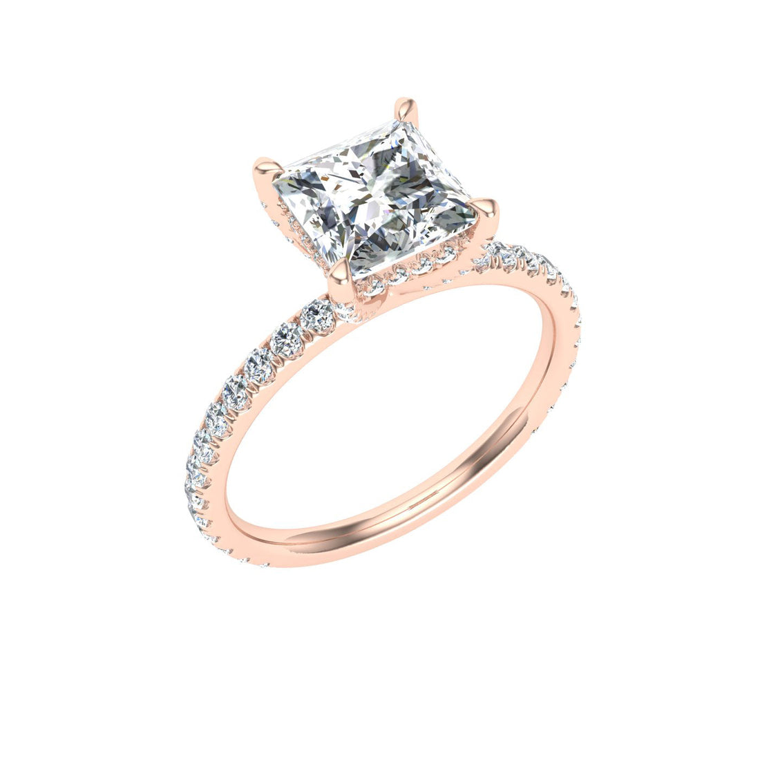 Jewel Princess Cut Hidden Halo Moissanite Engagement Ring Rose Gold