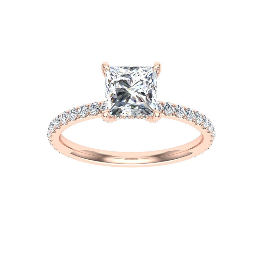 Jewel Princess Cut Hidden Halo Moissanite Engagement Ring Rose Gold 