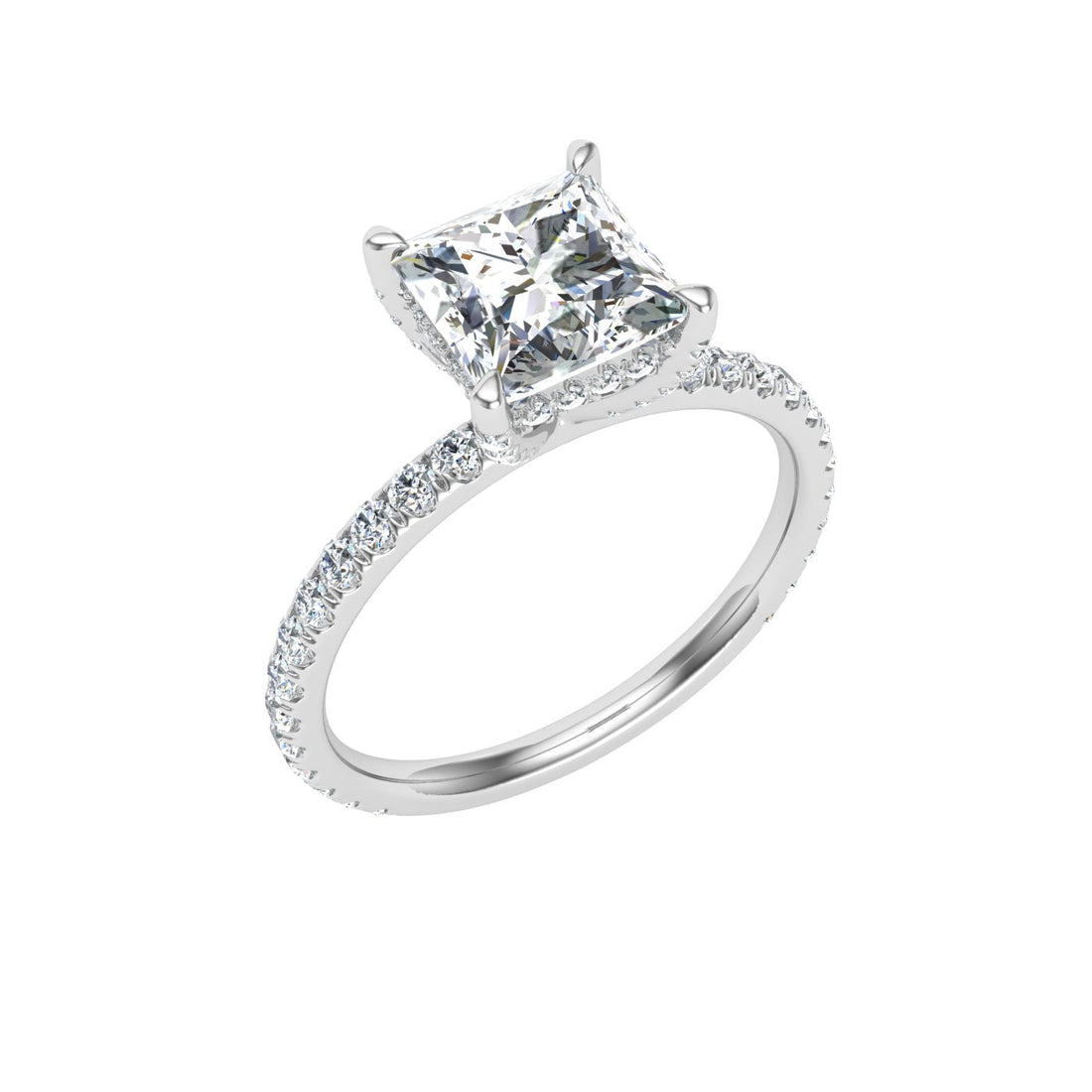 Jewel Princess Cut Hidden Halo Moissanite Engagement Ring White Gold