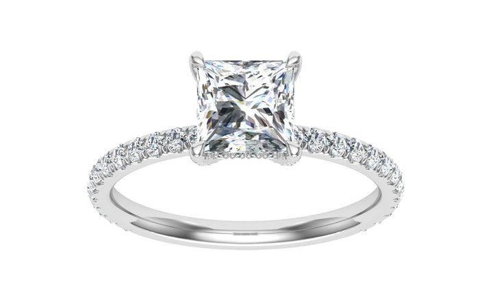 Jewel Princess Cut Hidden Halo Moissanite Engagement Ring White Gold