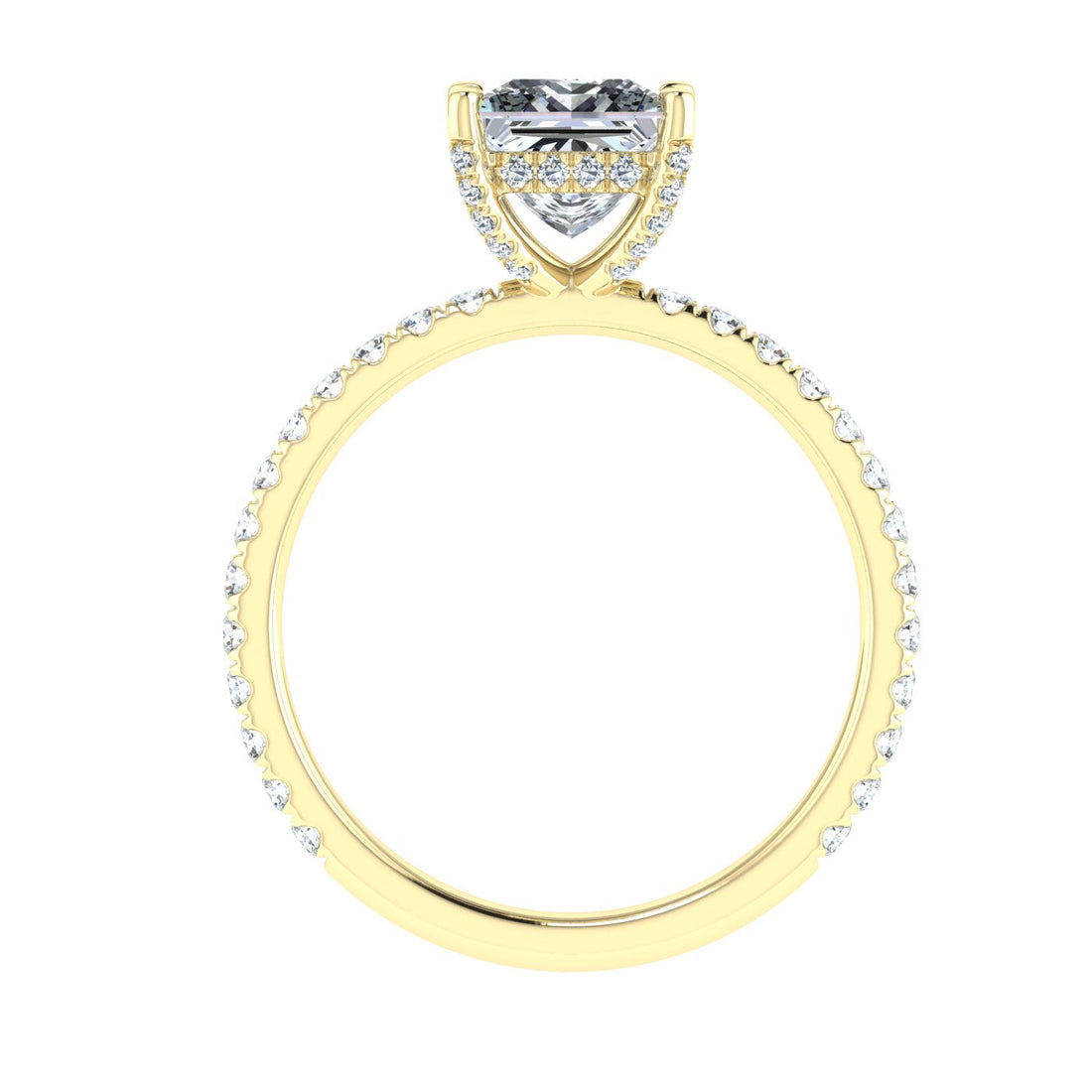 Jewel Princess Cut Hidden Halo Moissanite Engagement Ring Yellow Gold