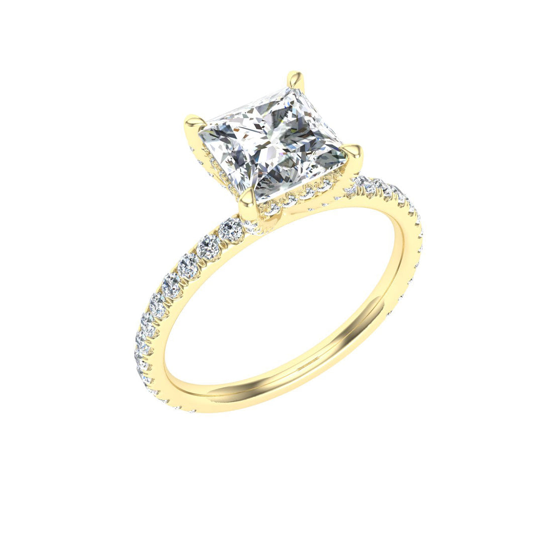 Jewel Princess Cut Hidden Halo Moissanite Engagement Ring Yellow Gold