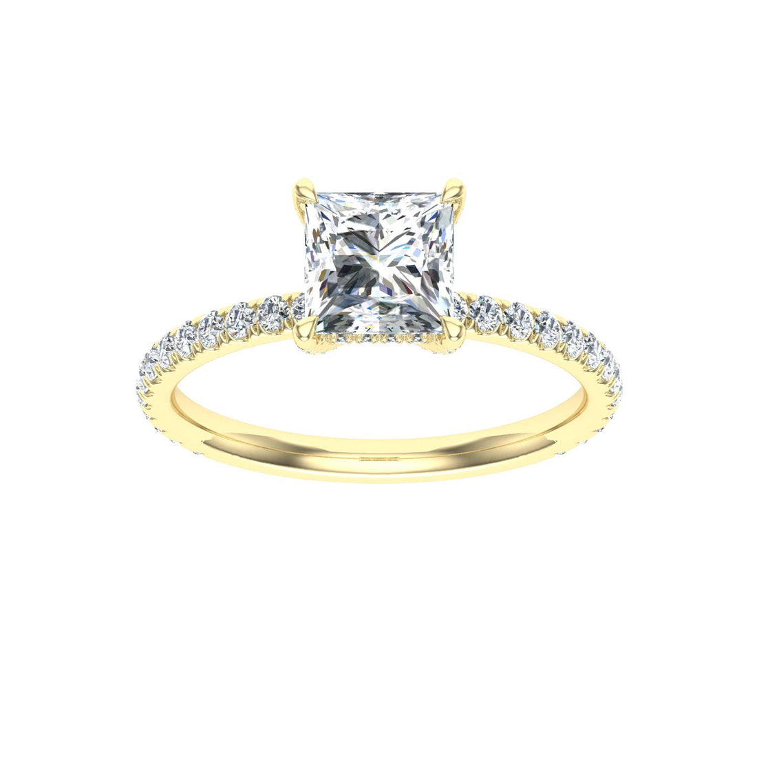 Jewel Princess Cut Hidden Halo Moissanite Engagement Ring Yellow Gold