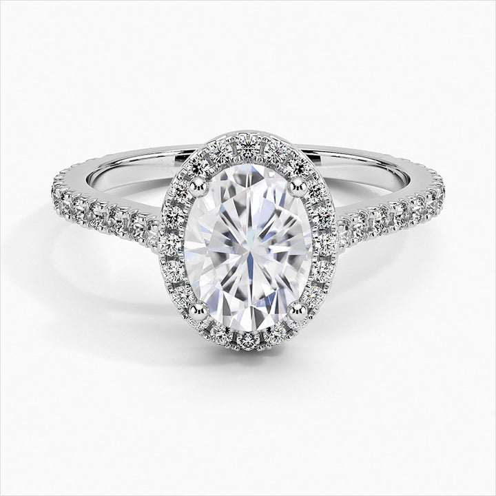 Jive Oval Halo Moissanite Engagement Ring White Gold