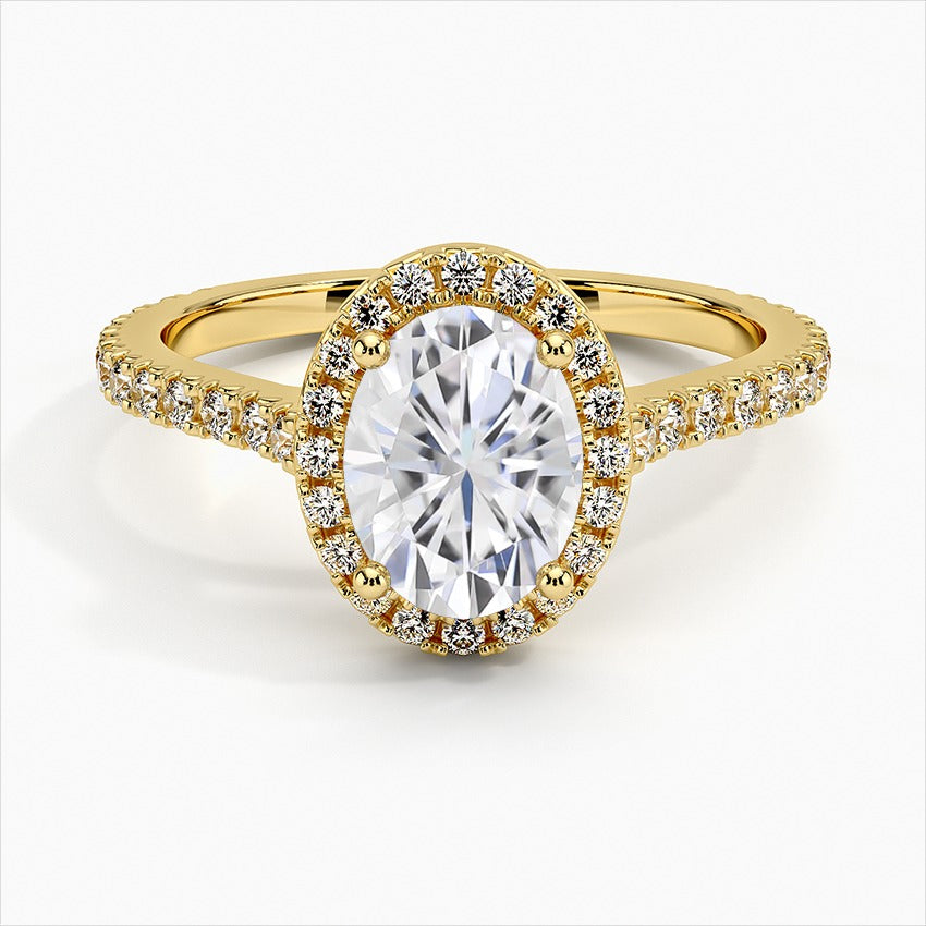 Jive Oval Halo Moissanite Engagement Ring Yellow Gold