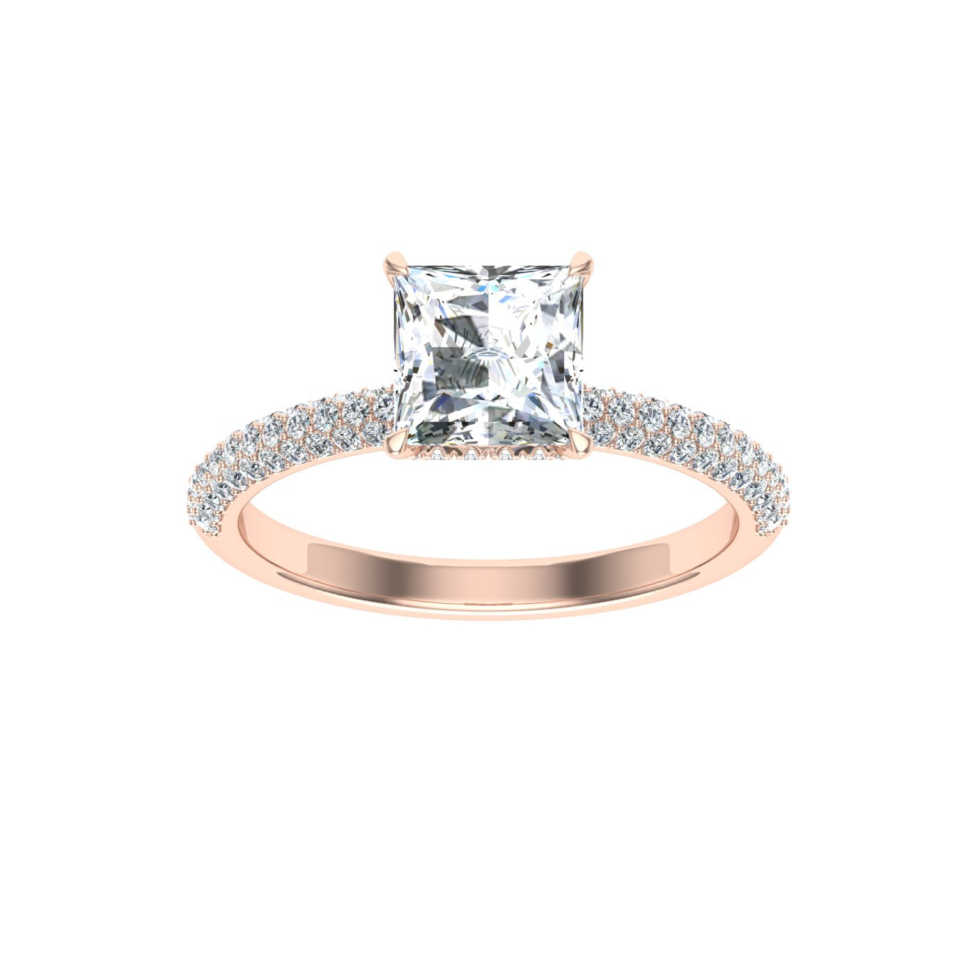 Jubilation Princess Cut Micro Pavé Moissanite Engagement Ring Rose Gold