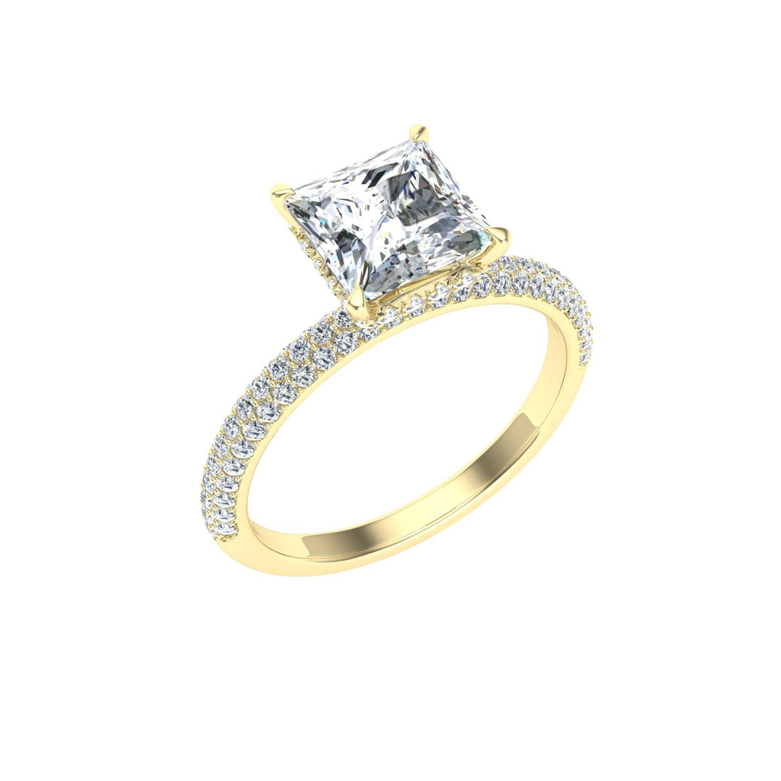 Jubilation Princess Cut Micro Pavé Moissanite Engagement Ring Yellow Gold