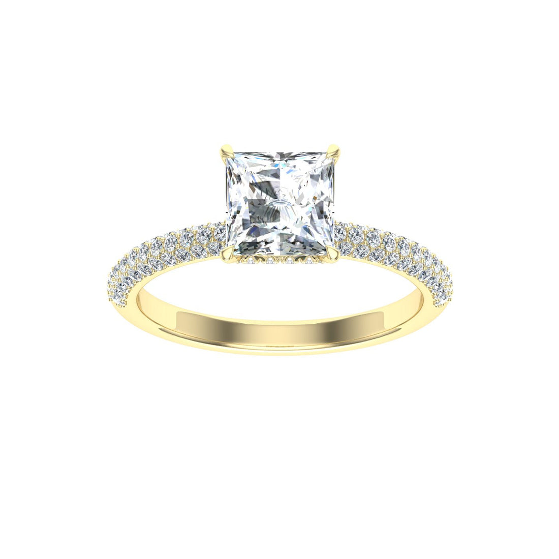 Jubilation Princess Cut Micro Pavé Moissanite Engagement Ring Yellow Gold