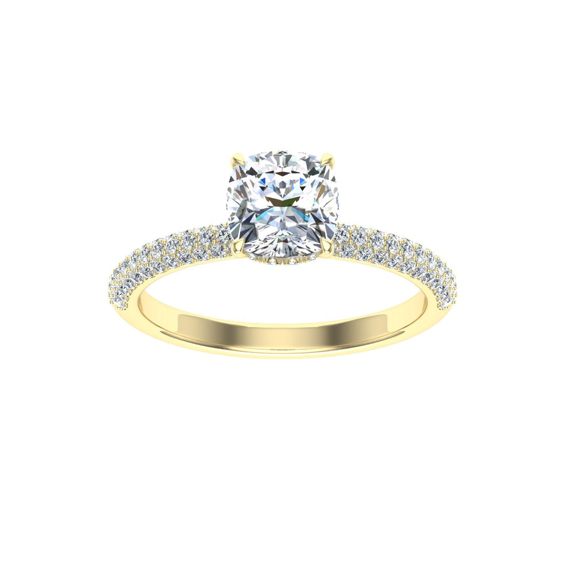 Jubilee Cushion Cut Micro Pavé Moissanite Engagement Ring Yellow Gold