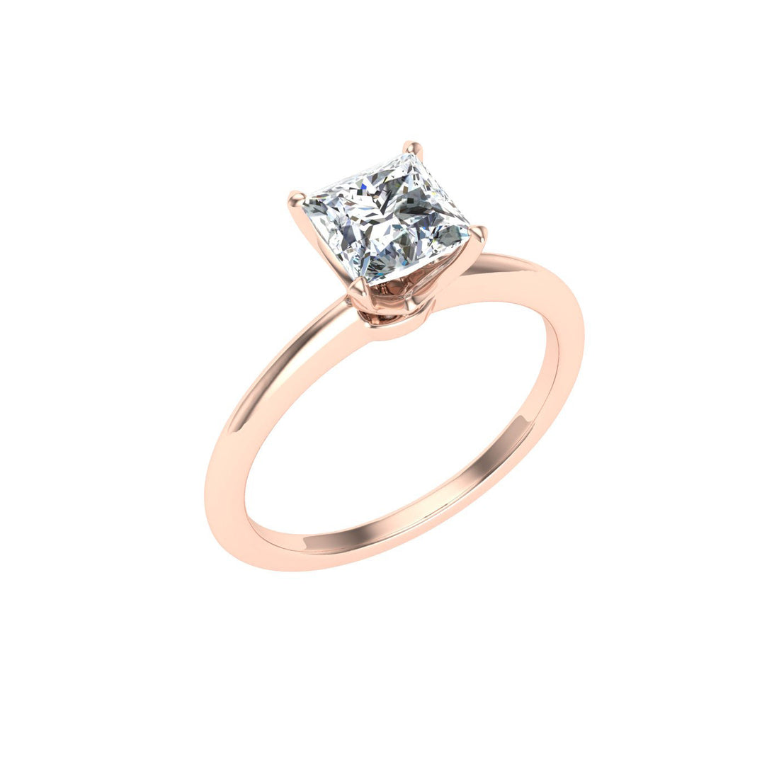 Glimmering Princess Cut Solitaire Moissanite Engagement Ring Rose Gold