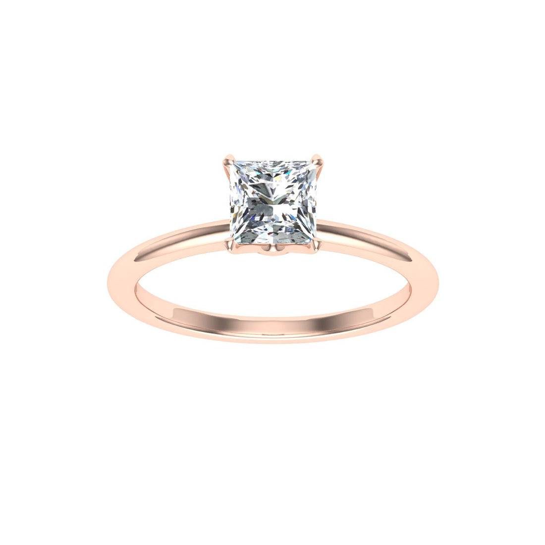 Glimmering Princess Cut Solitaire Moissanite Engagement Ring Rose Gold