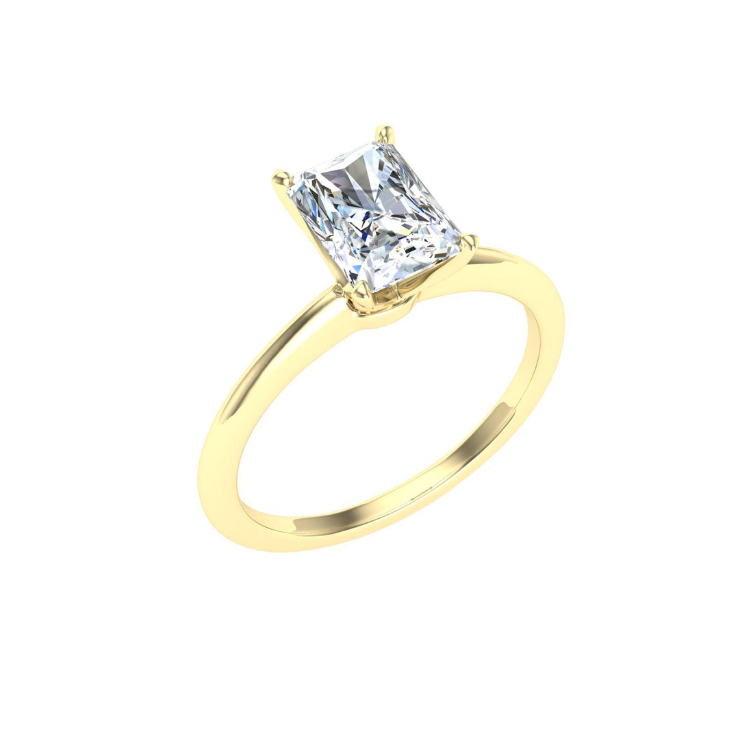 Pure Radiant Cut Solitaire Moissanite Engagement Ring Yellow Gold