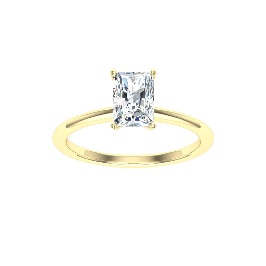 Pure Radiant Cut Solitaire Moissanite Engagement Ring Yellow Gold