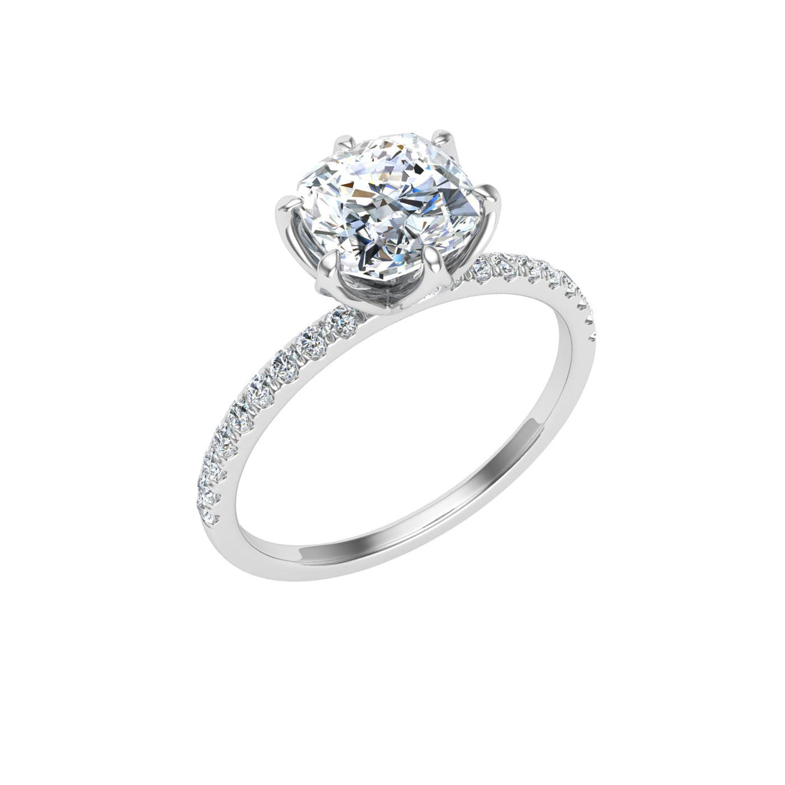 Reverie Cushion Cut Side Stones Moissanite Engagement Ring White Gold