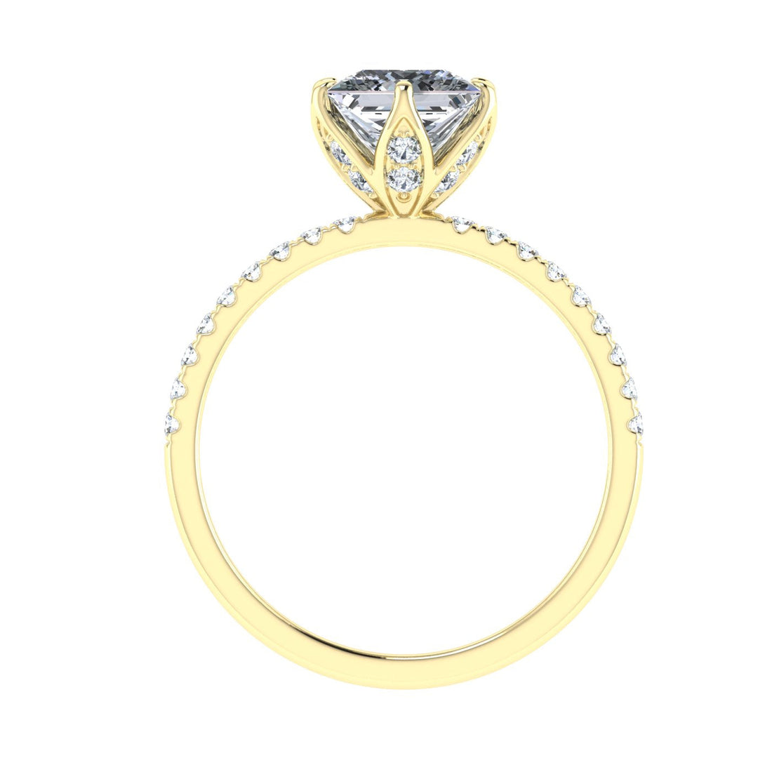 Reflections Princess Cut Scalloped Moissanite Engagement Ring Yellow Gold