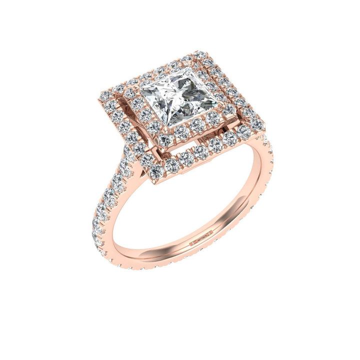 Entwined Princess Cut Double Halo Moissanite Engagement Ring Rose Gold