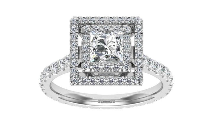 Entwined Princess Cut Double Halo Moissanite Engagement Ring White Gold