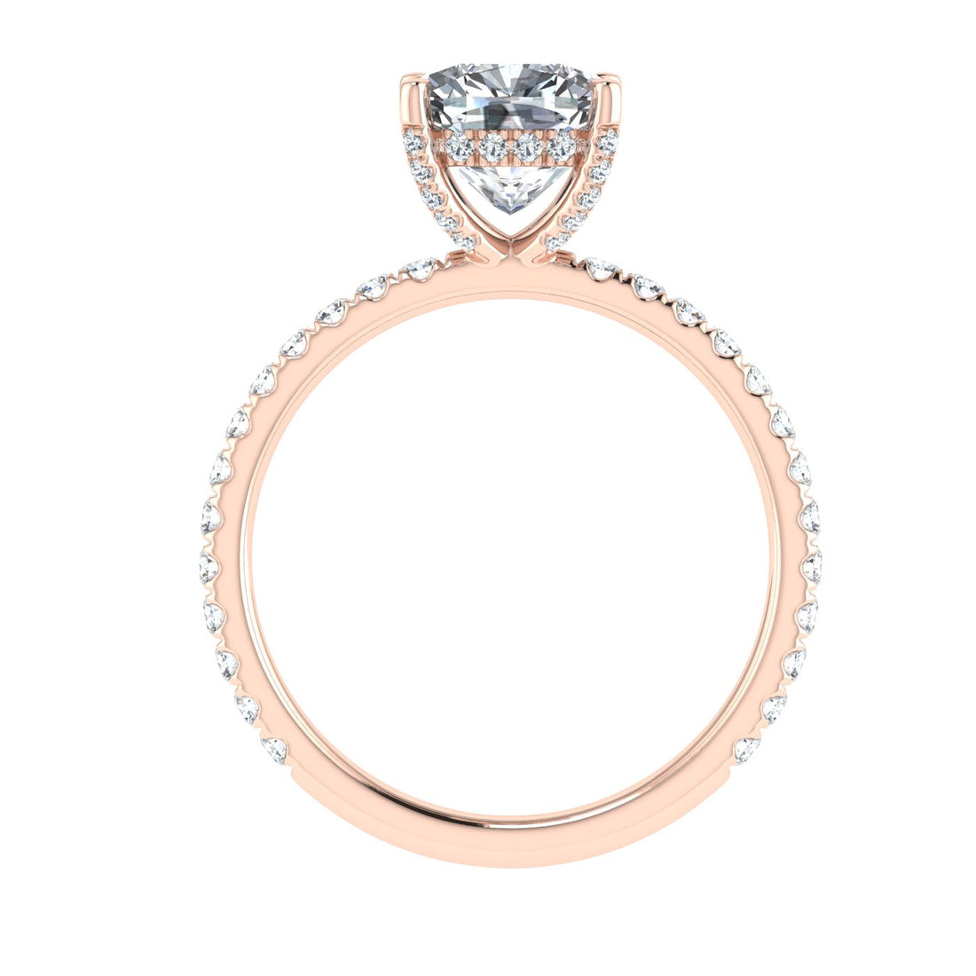 Opaline Cushion Cut Hidden Halo Moissanite Engagement Ring Rose Gold