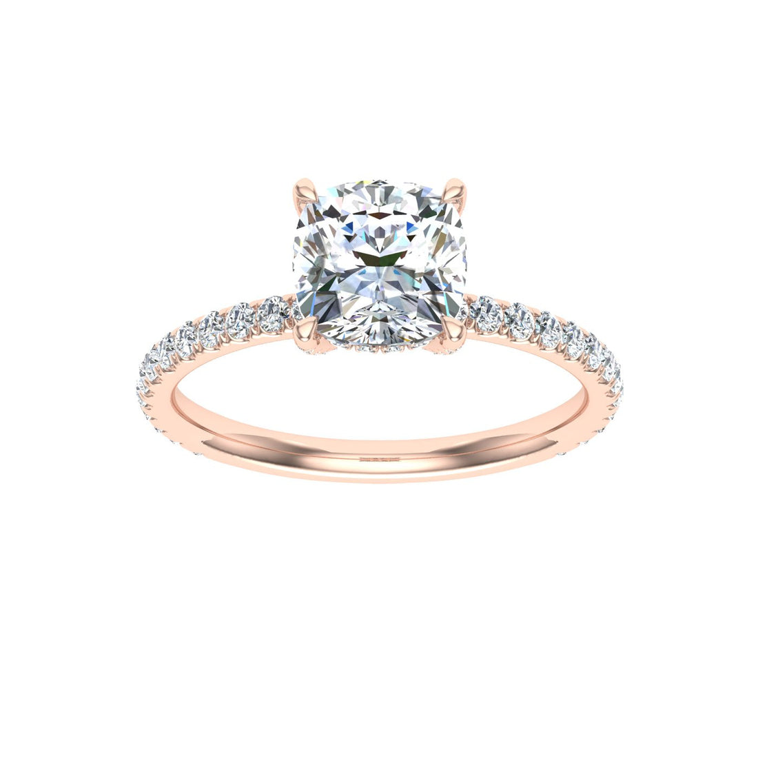 Opaline Cushion Cut Hidden Halo Moissanite Engagement Ring Rose Gold