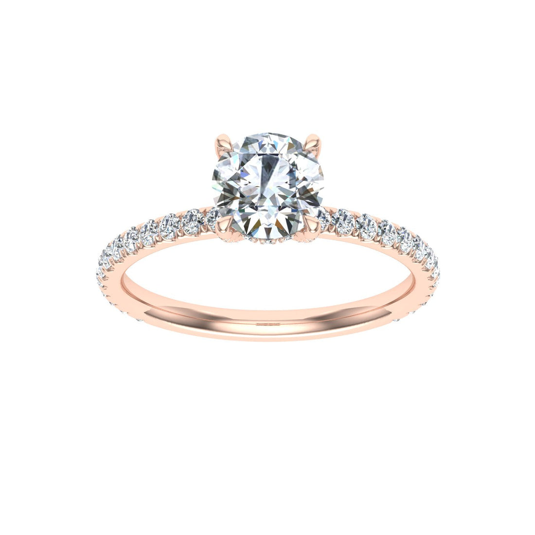 Stream Round Cut Hidden Halo Moissanite Engagement Ring Rose Gold