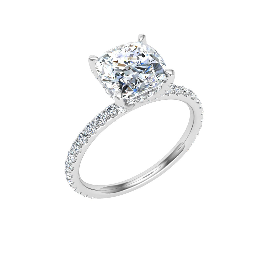 Opaline Cushion Cut Hidden Halo Moissanite Engagement Ring White Gold