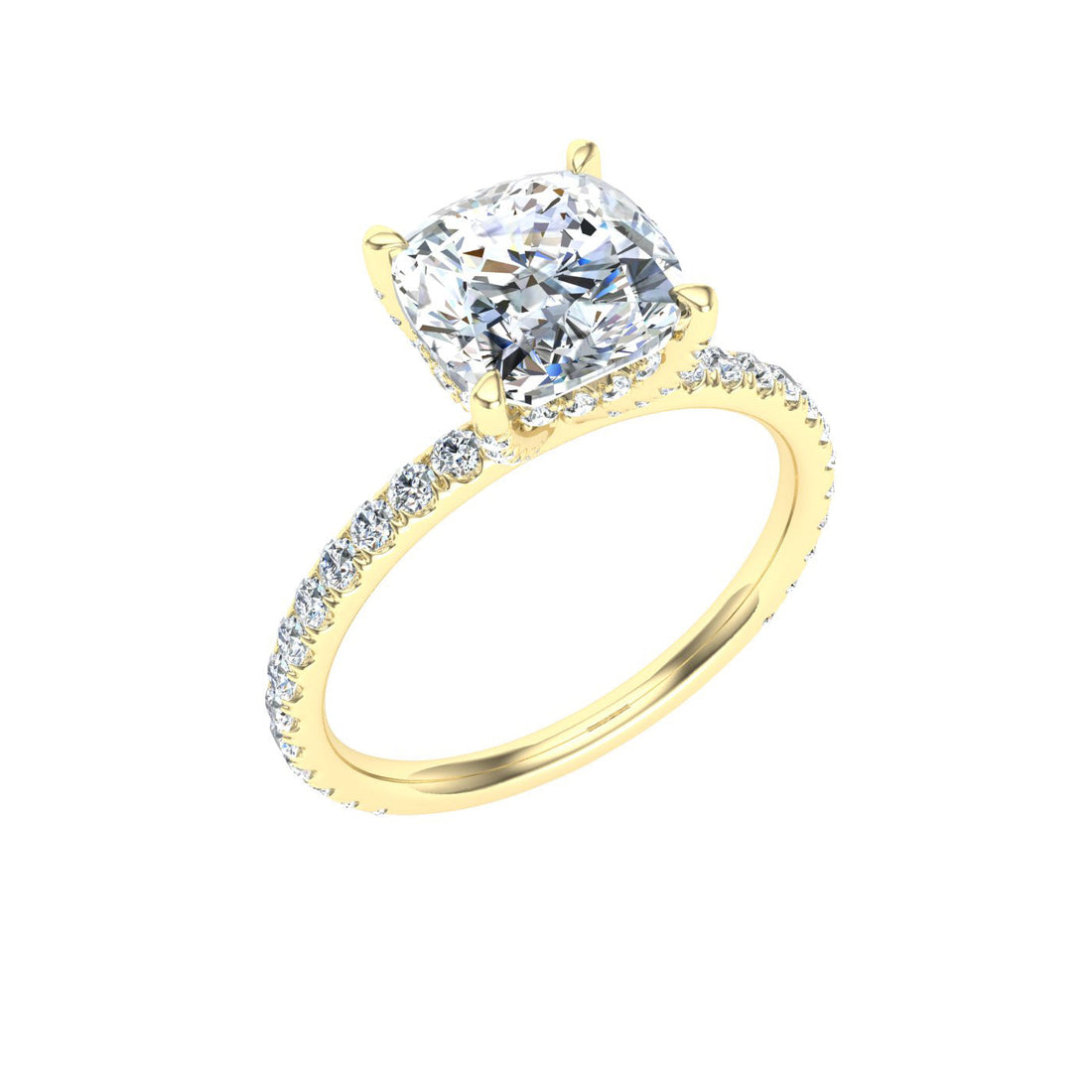 Opaline Cushion Cut Hidden Halo Moissanite Engagement Ring Yellow Gold