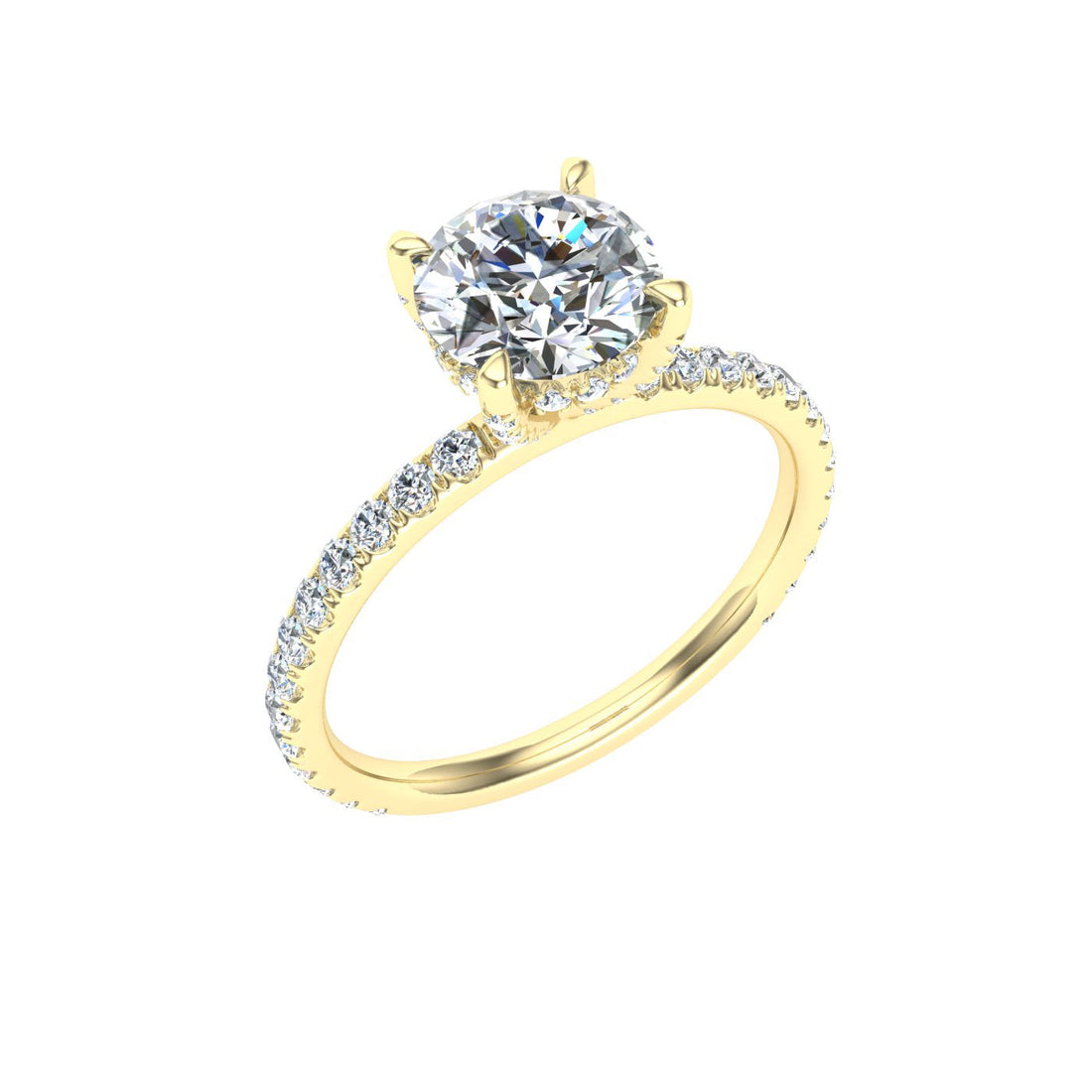 Stream Round Cut Hidden Halo Moissanite Engagement Ring Yellow Gold