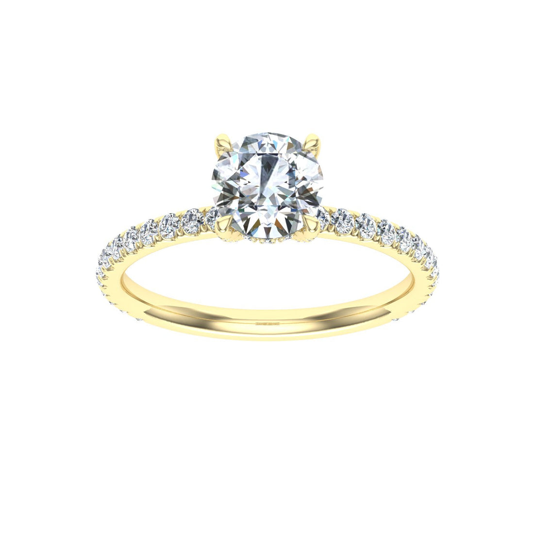 Stream Round Cut Hidden Halo Moissanite Engagement Ring Yellow Gold