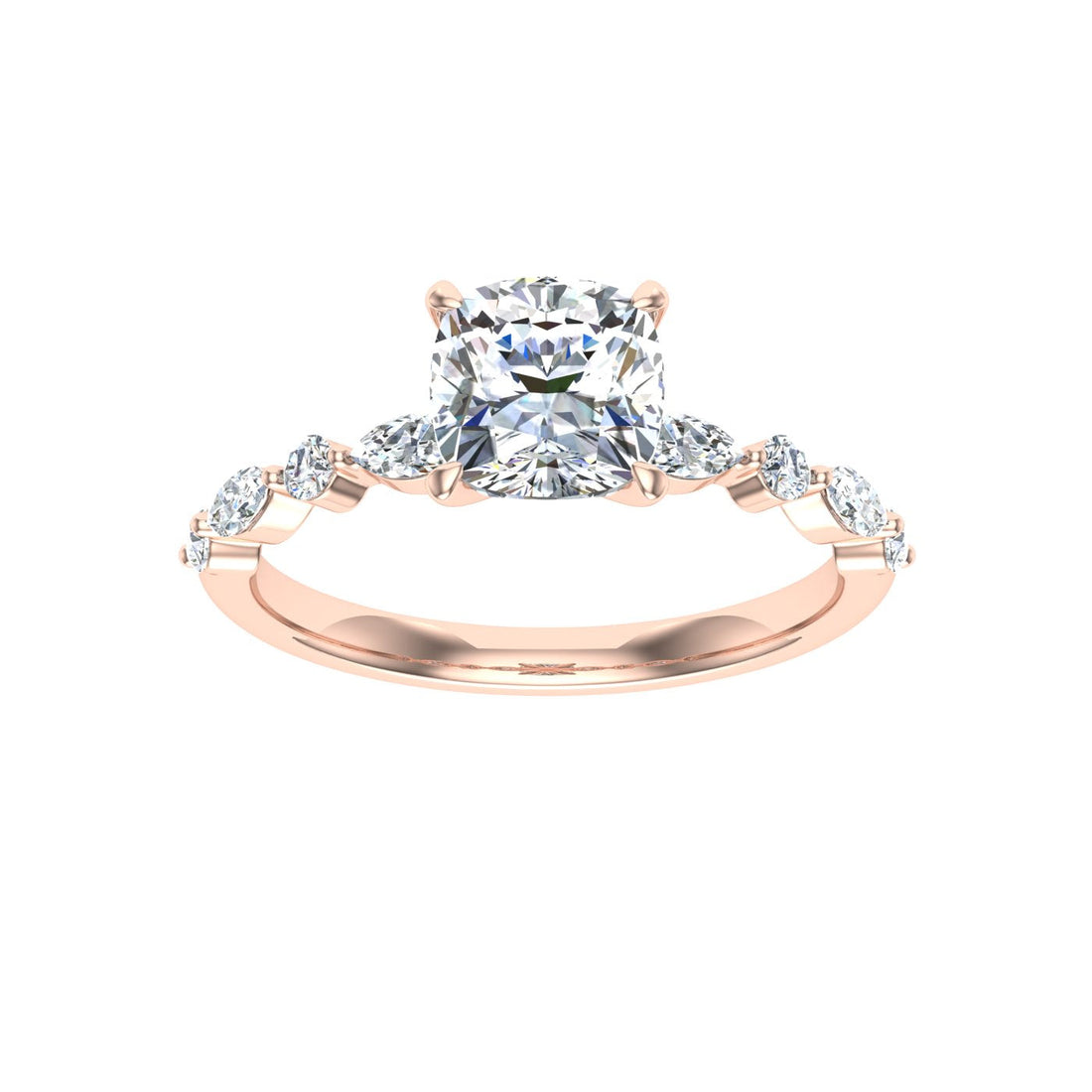 Orlov Cushion Cut Side Stones Moissanite Engagement Ring Rose Gold